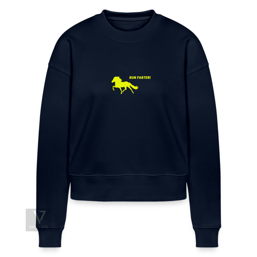 Cropped Frauen Bio-Sweatshirt 'run faster' - Navy