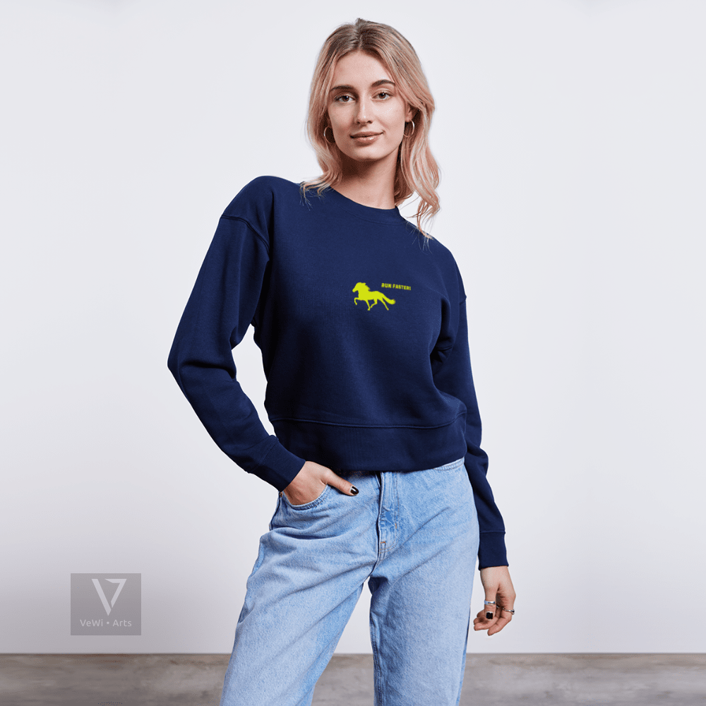 Cropped Frauen Bio-Sweatshirt 'run faster' - Navy