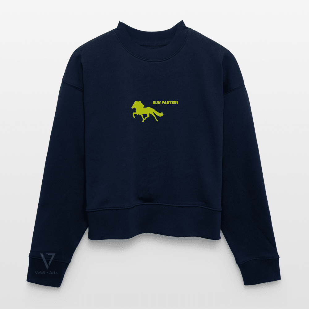 Cropped Frauen Bio-Sweatshirt 'run faster' - Navy