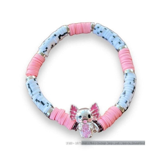 Handgefertigtes Armband aus Perlen mit Axolotl Silbercharm